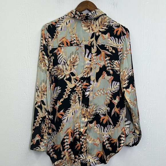 Free People - Under The Palms Black Multicolored Button Down Blouse Shirt Small - Picture 11 of 12